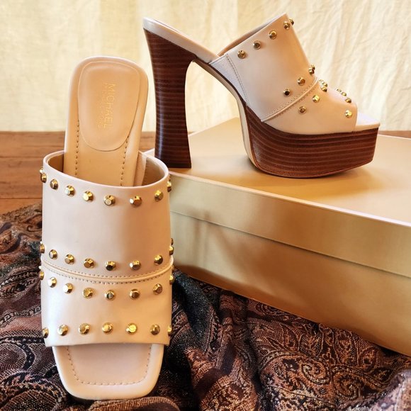 MICHAEL KORS NWT Jagger 130mm Leather Platform Mules Size 7.5 Ivory - Picture 1 of 5
